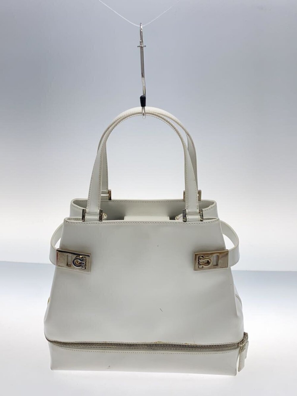Salvatore Ferragamo Gancini white leather top handle bag signature Gancio